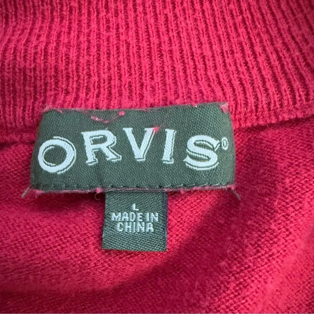 Orvis Men's Red Long Sleeve Quarter‎ Zip Cashmere Blend Pullover Size Large